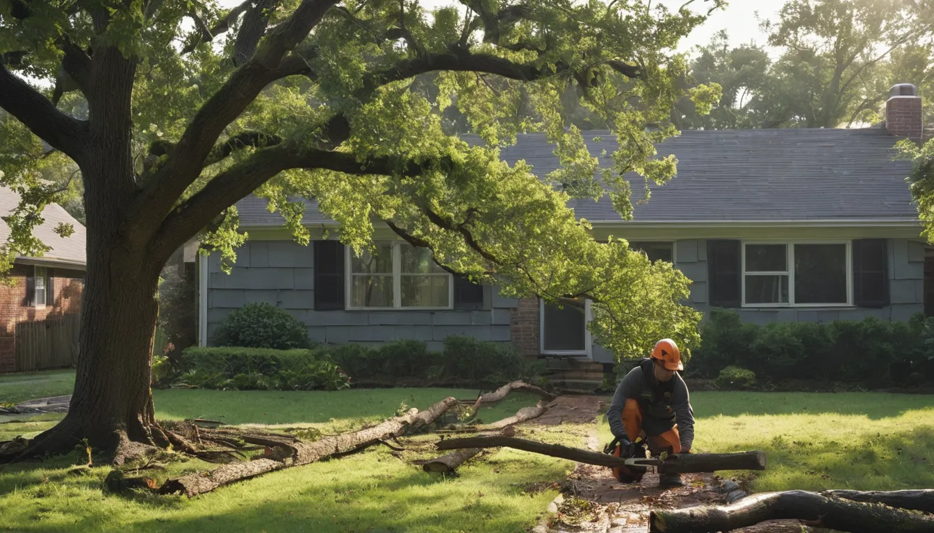 Local tree removal provider cutting a fallen tree in a Nashville backyard